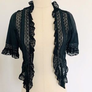 Jill Stuart Black Cropped Open Front Lace Jacket
